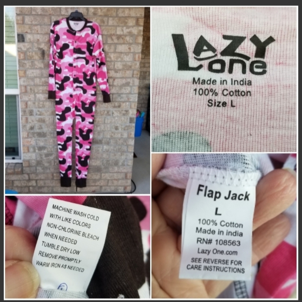 VTGLAZY ONE Piece PINK CAMO Flapjack Long John Bottom Flap Pajamas PJs(Adult L) - Picture 8 of 9